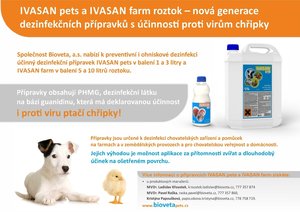 IVASAN pets a IVASAN farm  - nová generace dezinfekčních přípravků účinných i proti virům chřipky